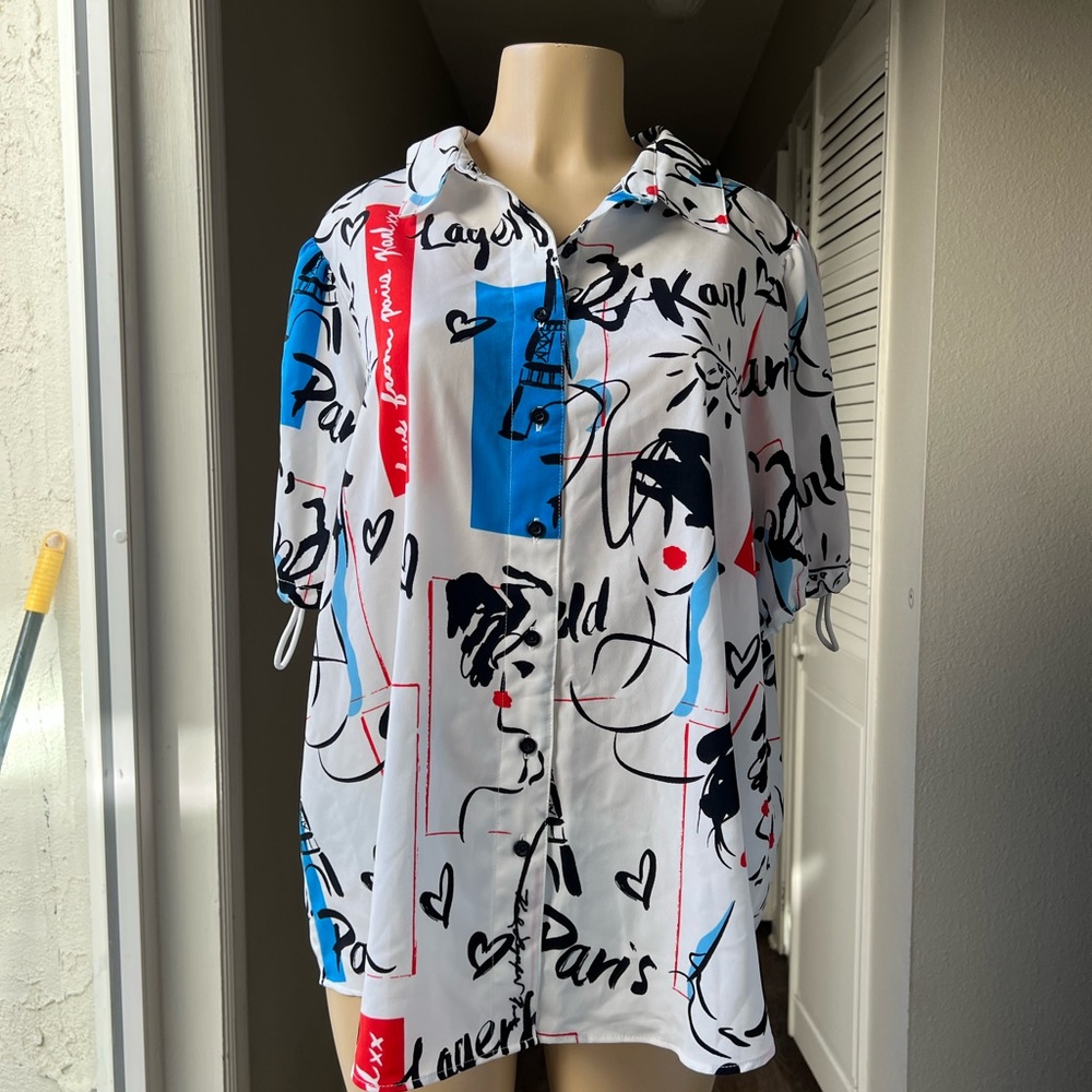 Karl Lagerfeld White and Blue Graphic Shirt